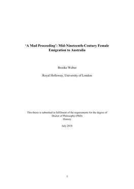 Mid-Nineteenth-Century Female Emigration to Australia