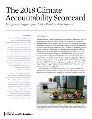 The 2018 Climate Accountability Scorecard Insufficient Progress from Major Fossil Fuel Companies