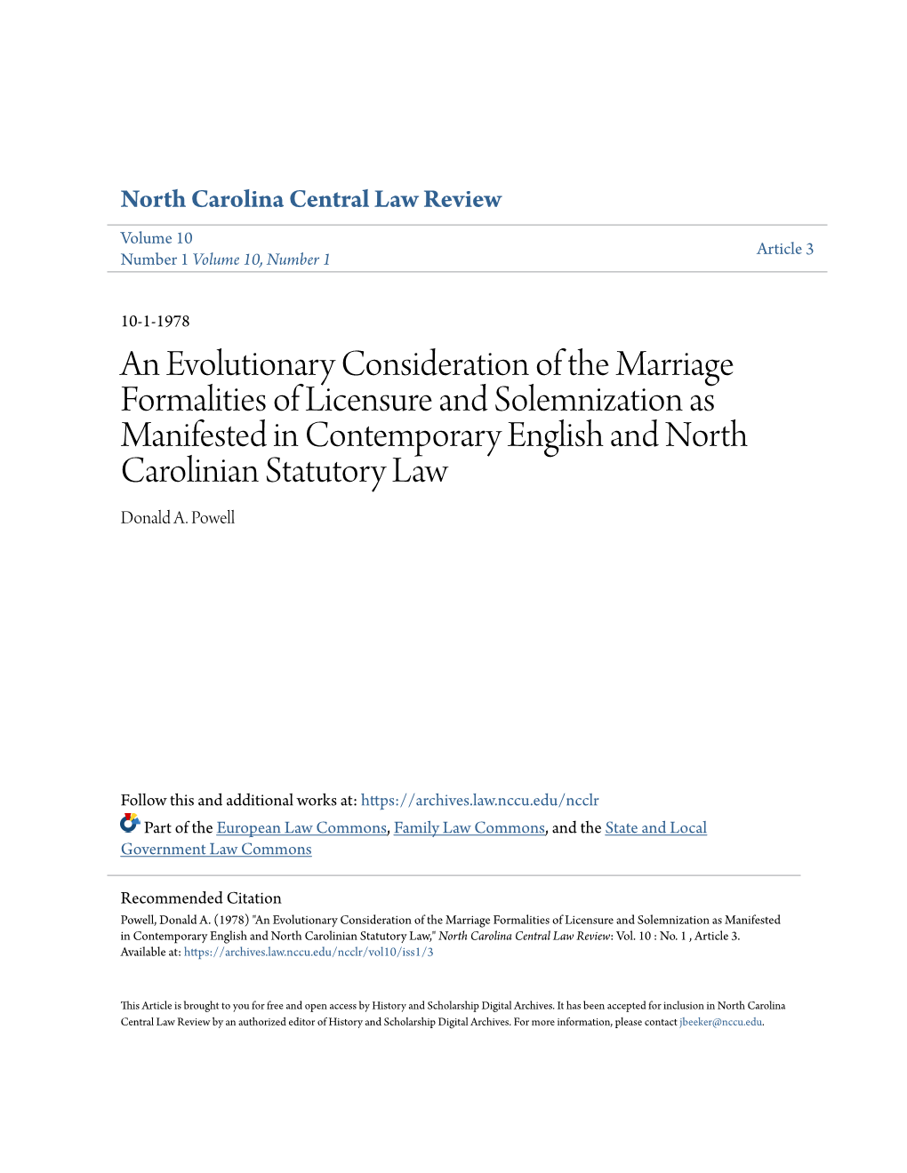 An Evolutionary Consideration of the Marriage Formalities of Licensure and Solemnization As Manifested in Contemporary English A