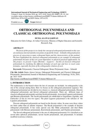 Orthogonal Polynomials and Classical Orthogonal Polynomials