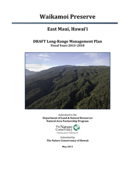 Waikamoi Preserve Draft Long Range Management Plan