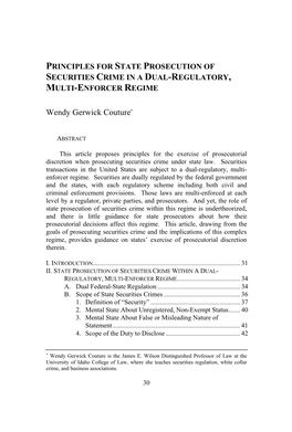 Principles for State Prosecution of Securities Crime in a Dual-Regulatory, Multi-Enforcer Regime
