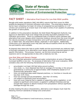 FACT SHEET – Alternative Final Covers for Low-Risk MSW Landfills