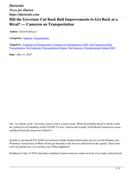 Did the Governor Cut Back Rail Improvements to Get Back at a Rival? — Cameron on Transportation