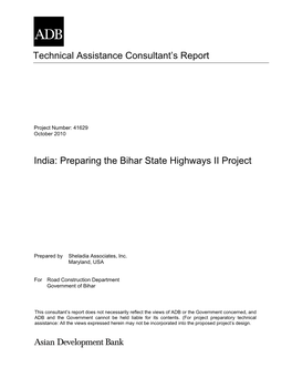 TACR: India: Preparing the Bihar State Highways II Project