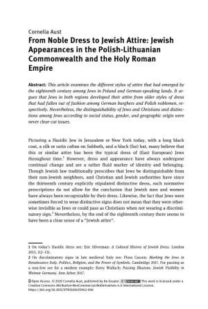 From Noble Dress to Jewish Attire: Jewish Appearances in the Polish-Lithuanian Commonwealth and the Holy Roman Empire