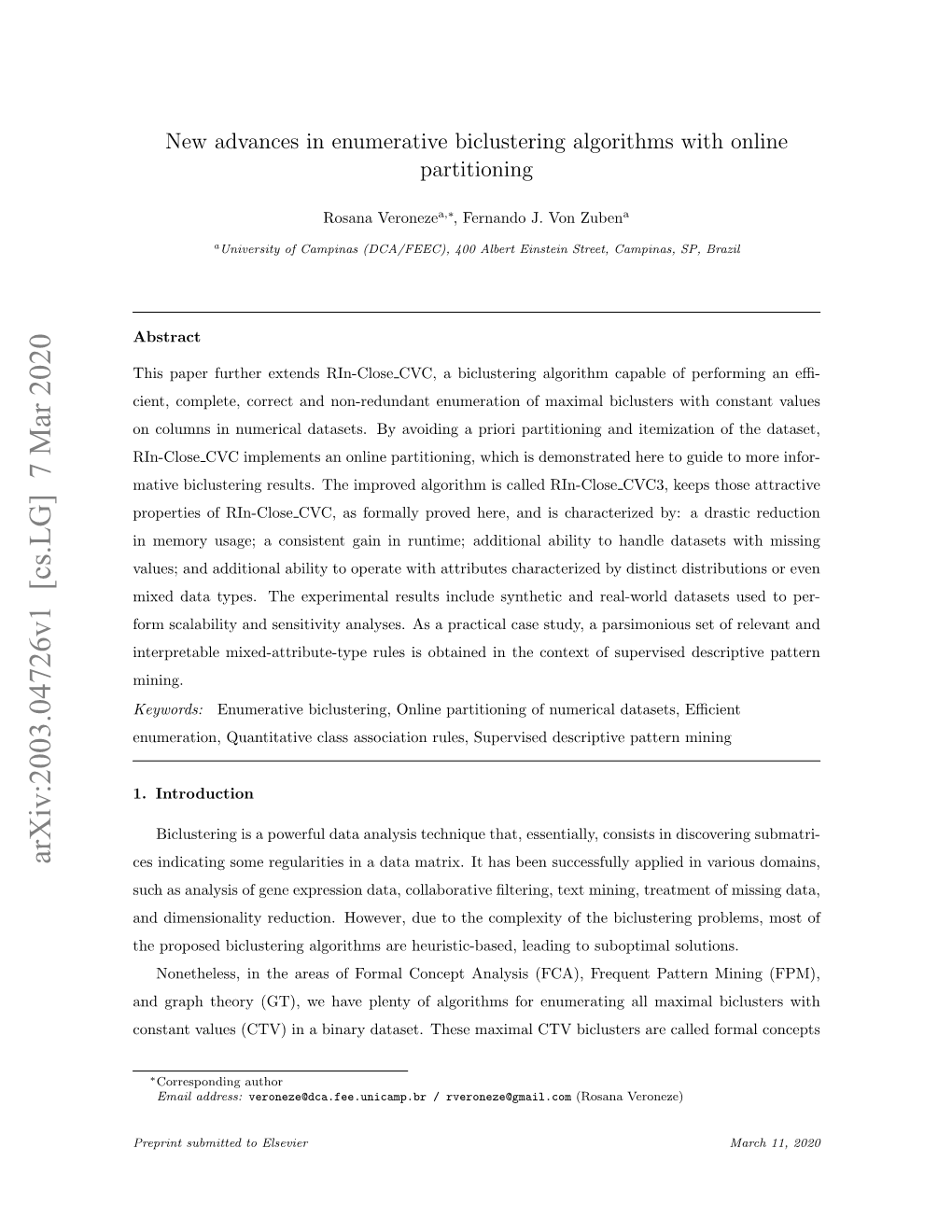 Arxiv:2003.04726V1 [Cs.LG] 7 Mar 2020 Ces Indicating Some Regularities in a Data Matrix