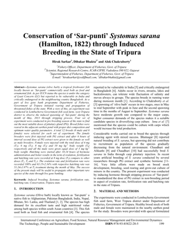 Conservation of 'Sar-Punti' Systomus Sarana (Hamilton, 1822)