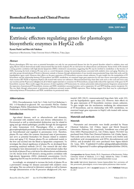 Extrinsic Effectors Regulating Genes for Plasmalogen Biosynthetic Enzymes in Hepg2 Cells