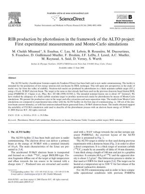 RIB Production by Photofission in the Framework of the ALTO Project