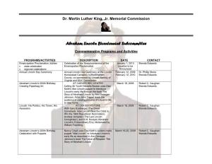 Virginia Abraham Lincoln Bicentennial Subcommittee Calendar of Events