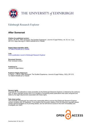 After Somerset: the Scottish Experience', Journal of Legal History, Vol