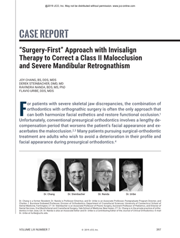 CASE REPORT “Surgery-First” Approach with Invisalign Therapy to Correct a Class II Malocclusion and Severe Mandibular Retrognathism