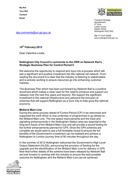 ORR Letter to Stakeholders Inviting Comments on Network Rail's