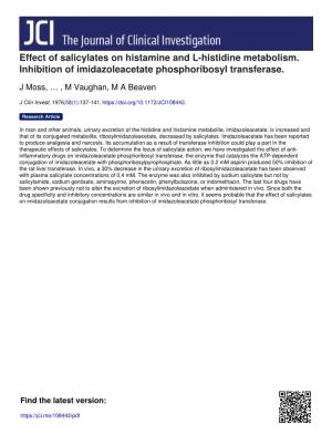 Effect of Salicylates on Histamine and L-Histidine Metabolism. Inhibition of Imidazoleacetate Phosphoribosyl Transferase