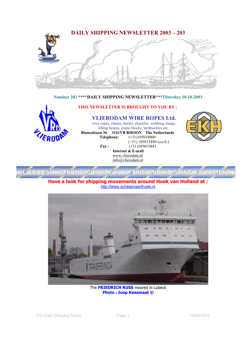 Daily Shipping Newsletter 2003 – 203 Vlierodam Wire