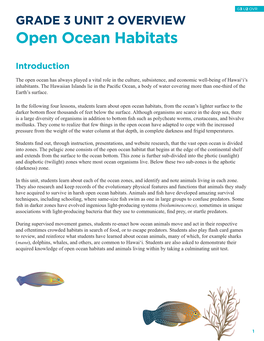 Grade 3 Unit 2 Overview Open Ocean Habitats Introduction