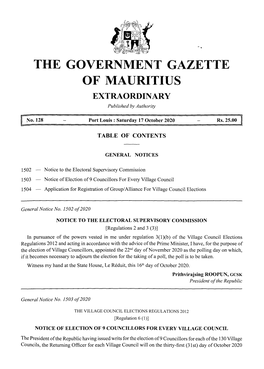 THE GOVERNMENT GAZETTE of MAURITIUS EXTRAORDINARY Published by Authority