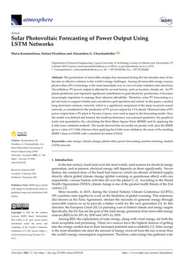 Solar Photovoltaic Forecasting of Power Output Using LSTM Networks