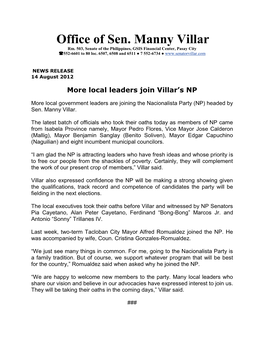 Local Leaders Join Villar's NP