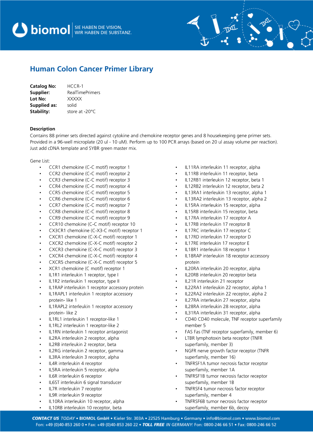 Human Colon Cancer Primer Library