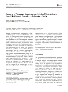 Removal of Phosphate from Aqueous Solution Using Alginate/Iron (III)