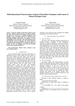 Multi-Dimensional Characteristics Analysis of Decathlon Champion Achievement of Modern Olympic Game