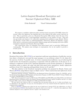 Lattice-Inspired Broadcast Encryption and Succinct Ciphertext-Policy ABE