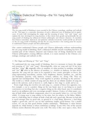 Chinese Dialectical Thinking—The Yin Yang Model Xinyan Xinyan* University of Redlands
