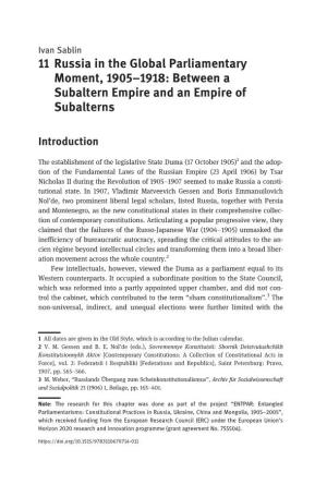 11 Russia in the Global Parliamentary Moment, 1905–1918: Between a Subaltern Empire and an Empire of Subalterns