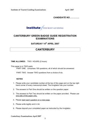 Canterbury Green Badge Guide Registration Examinations
