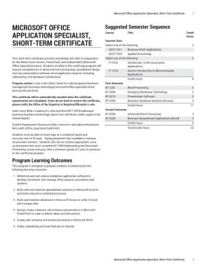 Microsoft Office Application Specialist, Short-Term Certificate 1