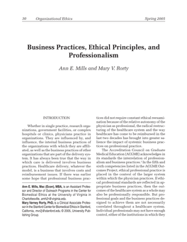 Business Practices, Ethical Principles, and Professionalism