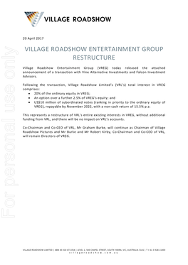 Village Roadshow Entertainment Group Restructure
