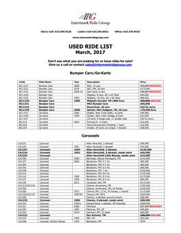 USED RIDE LIST March, 2017