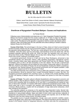 Overthrow of Kyrgyzstani President Bakiyev: Causes and Implications