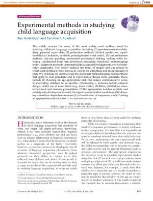 Experimental Methods in Studying Child Language Acquisition Ben Ambridge∗ and Caroline F
