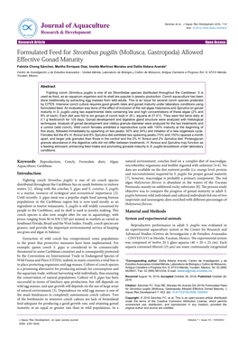 Formulated Feed for Strombus Pugilis (Mollusca, Gastropoda) Allowed Effective Gonad Maturity