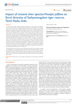 Impact of Invasive Alien Species-Prosopis Juliflora on Floral Diversity of Sathyamangalam Tiger Reserve, Tamil Nadu, India