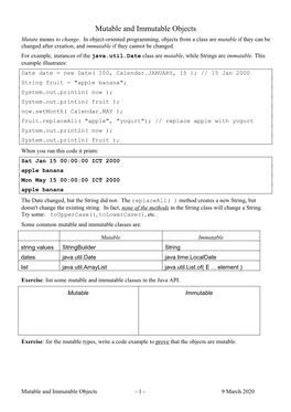 Mutable and Immutable Objects Mutate Means to Change