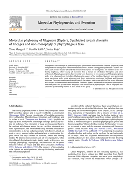 Molecular Phylogeny of Allograpta (Diptera, Syrphidae) Reveals Diversity of Lineages and Non-Monophyly of Phytophagous Taxa