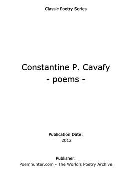 Constantine P. Cavafy - Poems
