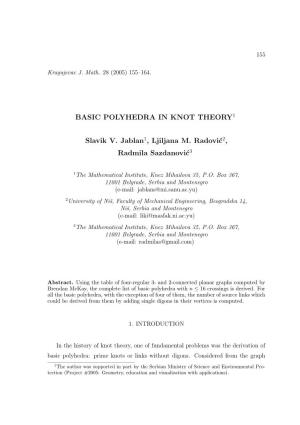 BASIC POLYHEDRA in KNOT THEORY1 Slavik V. Jablan1