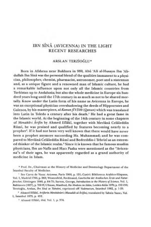Ibn Sina (Avicenna) in the Light Recent Researches