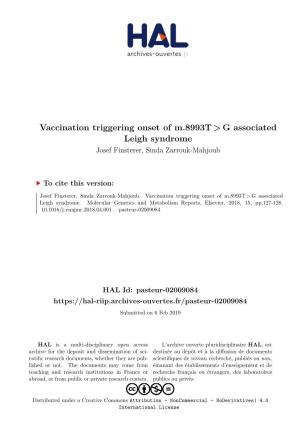 Vaccination Triggering Onset of M.8993T &gt; G Associated Leigh