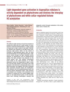 Lightdependent Gene Activation in Aspergillus Nidulans Is Strictly