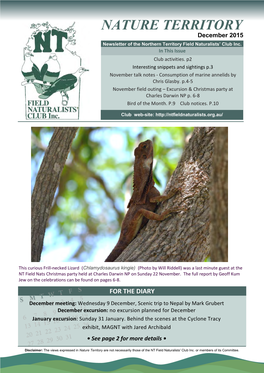 December 2015 Newsletter of the Northern Territory Field Naturalists’ Club Inc