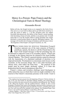 Mercy Is a Person: Pope Francis and the Christological Turn in Moral Theology