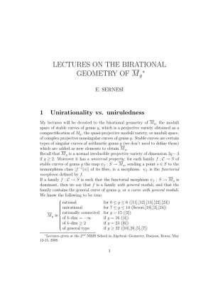LECTURES on the BIRATIONAL GEOMETRY of Mg