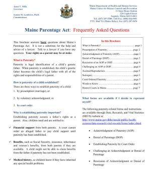 Maine Parentage Act: Frequently Asked Questions